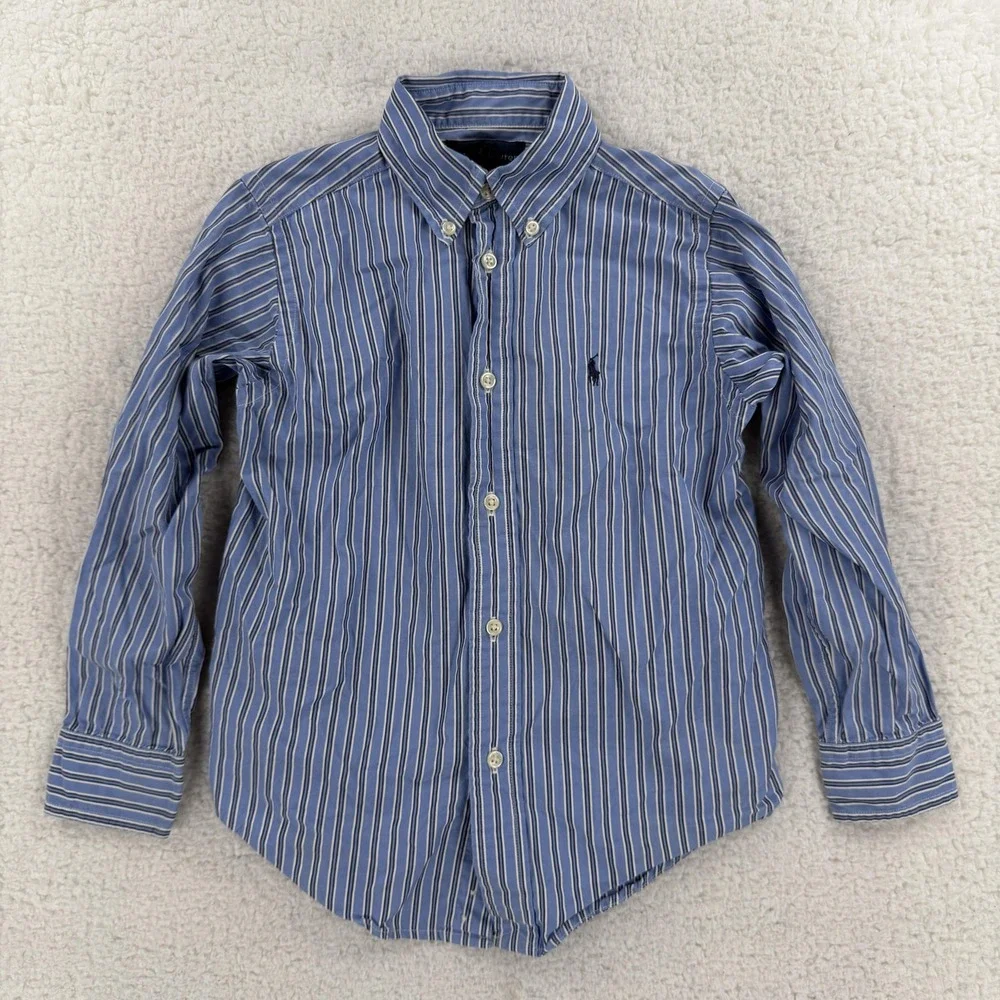 Ralph Lauren‎ Shirt Boys 5 Blue Stripe Button Down Long Sleeve Dress Casual